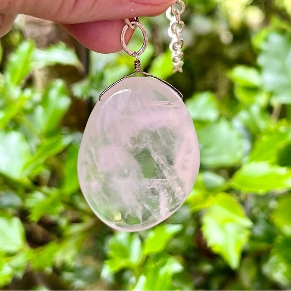 Handmade Necklace Silver Chain Faceted Quartz Stone Pearl Like Dangle Boho Chic - Picture 10 of 13